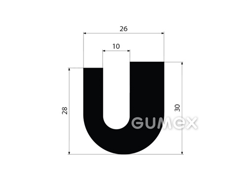 "U" Gummiprofil, 30x26/10mm, 60°ShA, NBR, -40°C/+70°C, schwarz, 